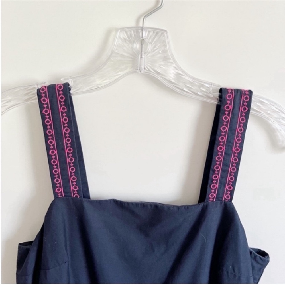 J. Crew Factory midi dress navy blue pink scalloped tiered embroidery - Picture 6 of 10